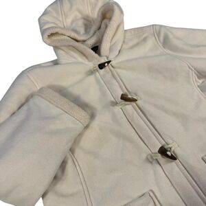 Lands End Womens Fleece Sherpa‎ Lined Hooded Duffle Coat jacket Cream L 14 16